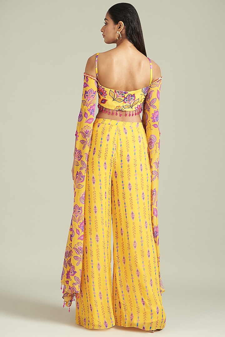 Yellow Modal & Georgette Printed Wedding Sharara Set by DiyaRajvvir at Pernia's Pop Up Shop