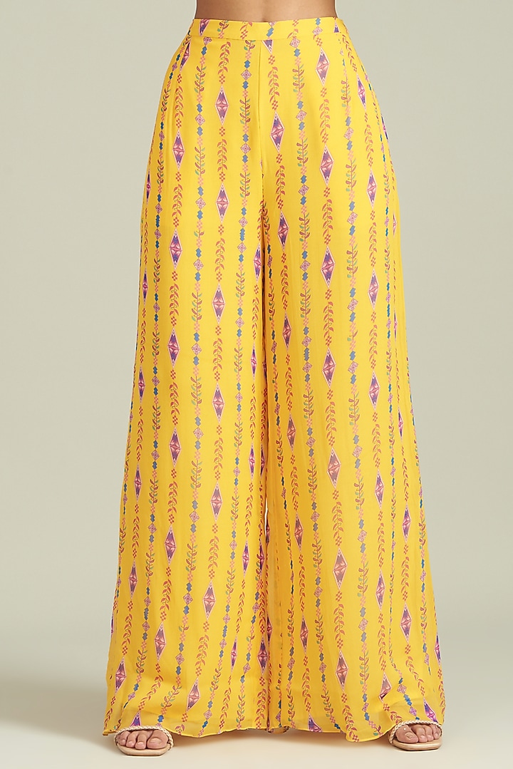 Yellow Modal & Georgette Printed Wedding Sharara Set by DiyaRajvvir at Pernia's Pop Up Shop