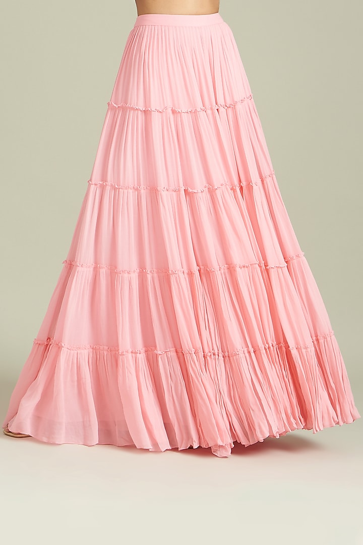 Blush Pink Cotton Silk & Georgette Tiered Skirt Set by DiyaRajvvir at Pernia's Pop Up Shop