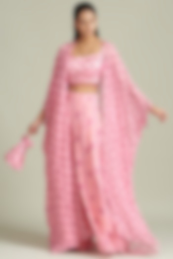 Blush Pink Modal Printed & Embroidered Cape Set by DiyaRajvvir at Pernia's Pop Up Shop
