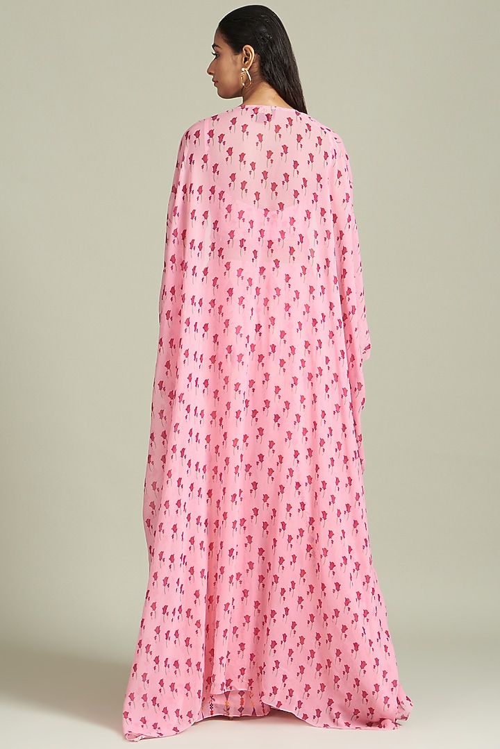 Blush Pink Modal Printed & Embroidered Cape Set by DiyaRajvvir at Pernia's Pop Up Shop