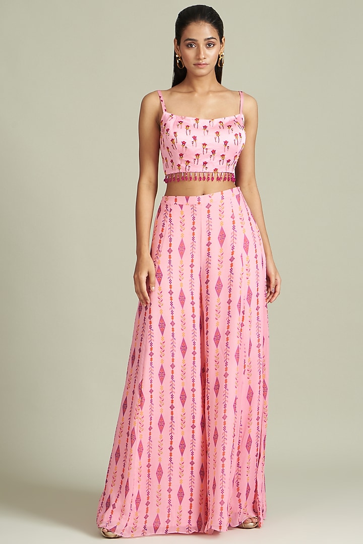 Blush Pink Modal Printed & Embroidered Cape Set by DiyaRajvvir at Pernia's Pop Up Shop