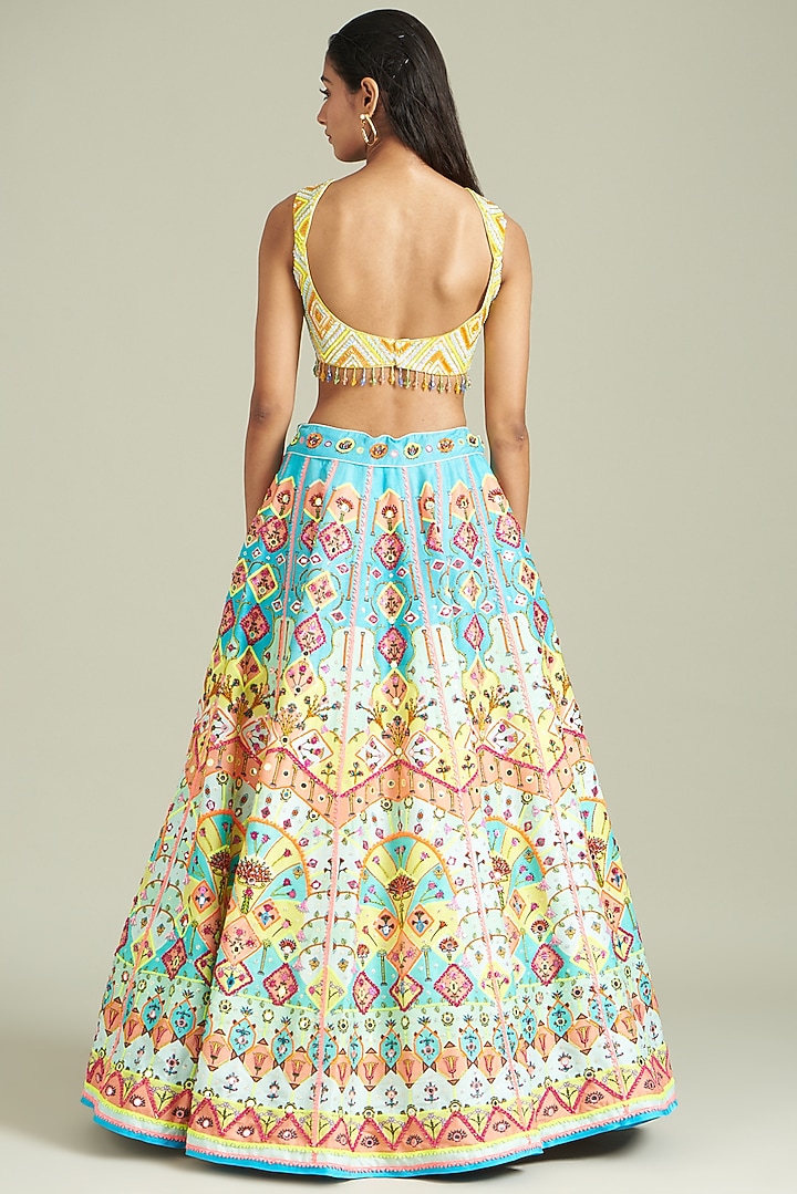 Multi-Colored Cotton Silk Printed & Embroidered Wedding Lehenga Set by DiyaRajvvir at Pernia's Pop Up Shop