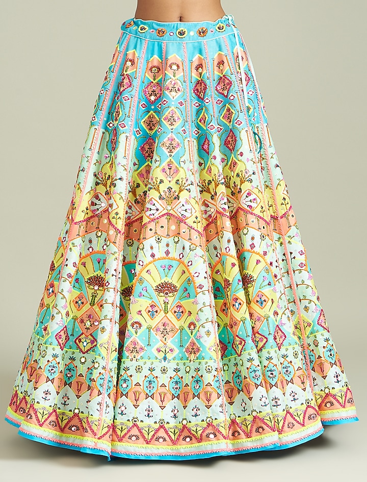 Multi-Colored Cotton Silk Printed & Embroidered Wedding Lehenga Set by DiyaRajvvir at Pernia's Pop Up Shop