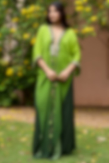 Green Ombre Crepe Kaftan Set by DiyaRajvvir at Pernia's Pop Up Shop