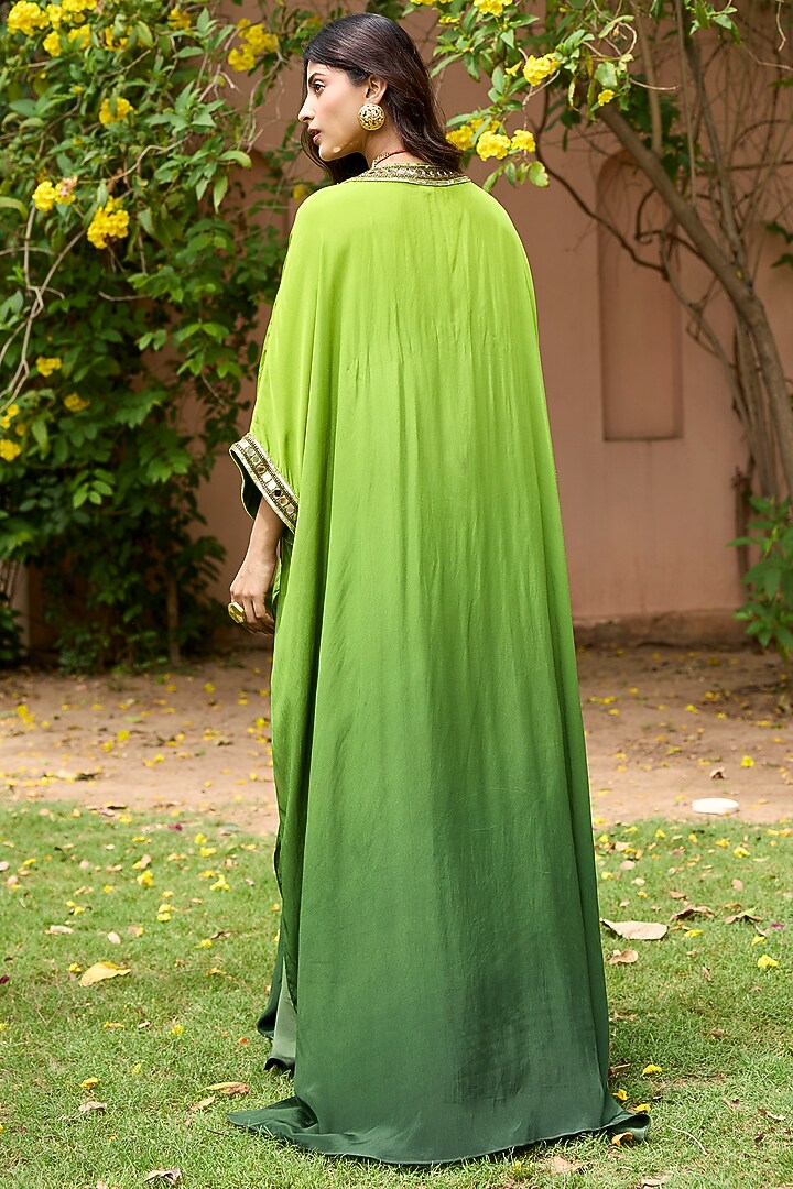Green Ombre Crepe Kaftan Set by DiyaRajvvir at Pernia's Pop Up Shop