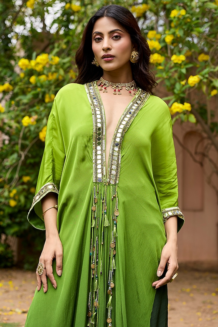 Green Ombre Crepe Kaftan Set by DiyaRajvvir at Pernia's Pop Up Shop