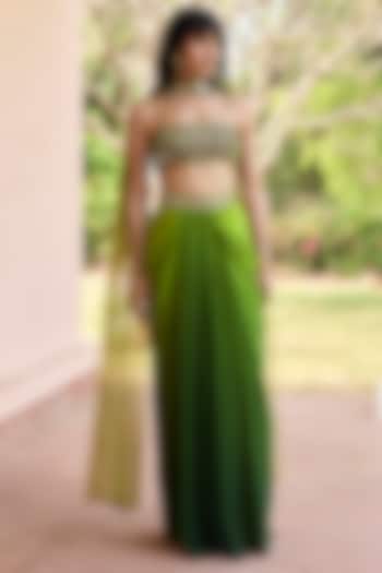 Green Ombre Crepe Embroidered Skirt Set by DiyaRajvvir at Pernia's Pop Up Shop