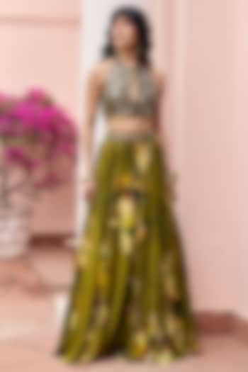 Matcha Green Crepe & Net Wedding Lehenga Set by DiyaRajvvir at Pernia's Pop Up Shop