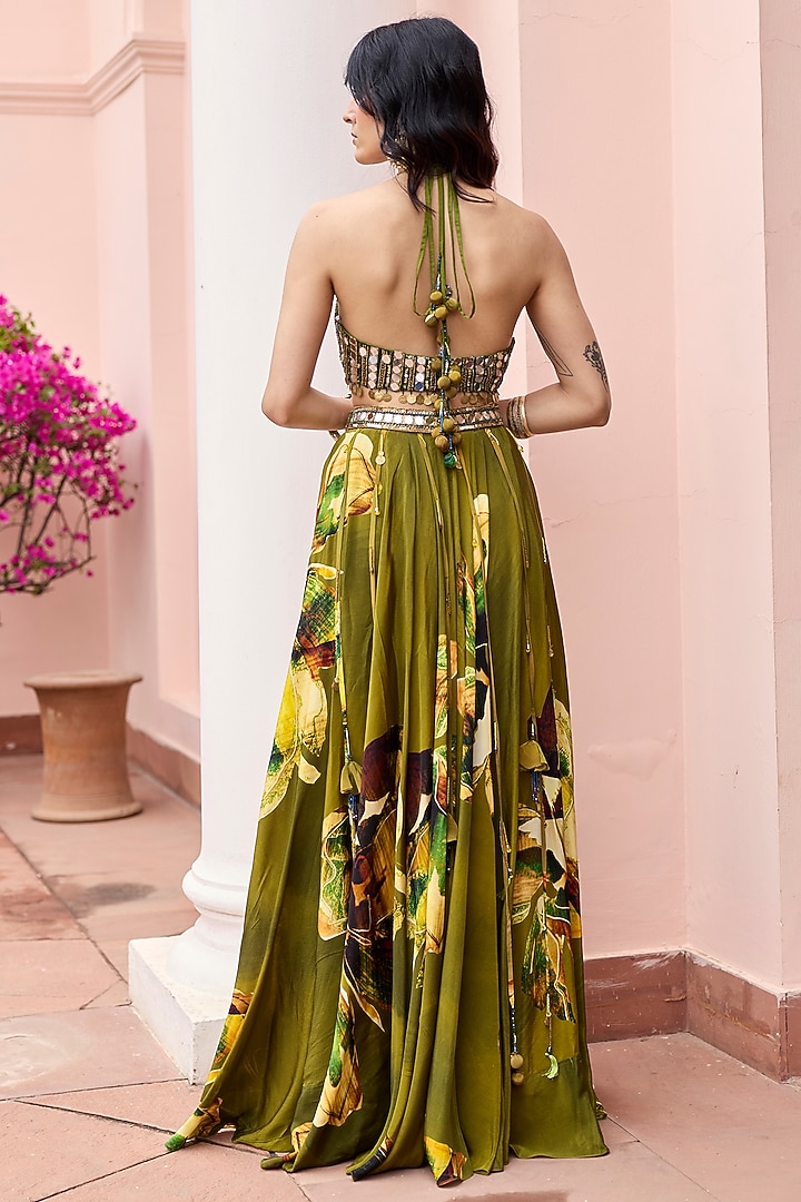 Matcha Green Crepe & Net Wedding Lehenga Set by DiyaRajvvir at Pernia's Pop Up Shop