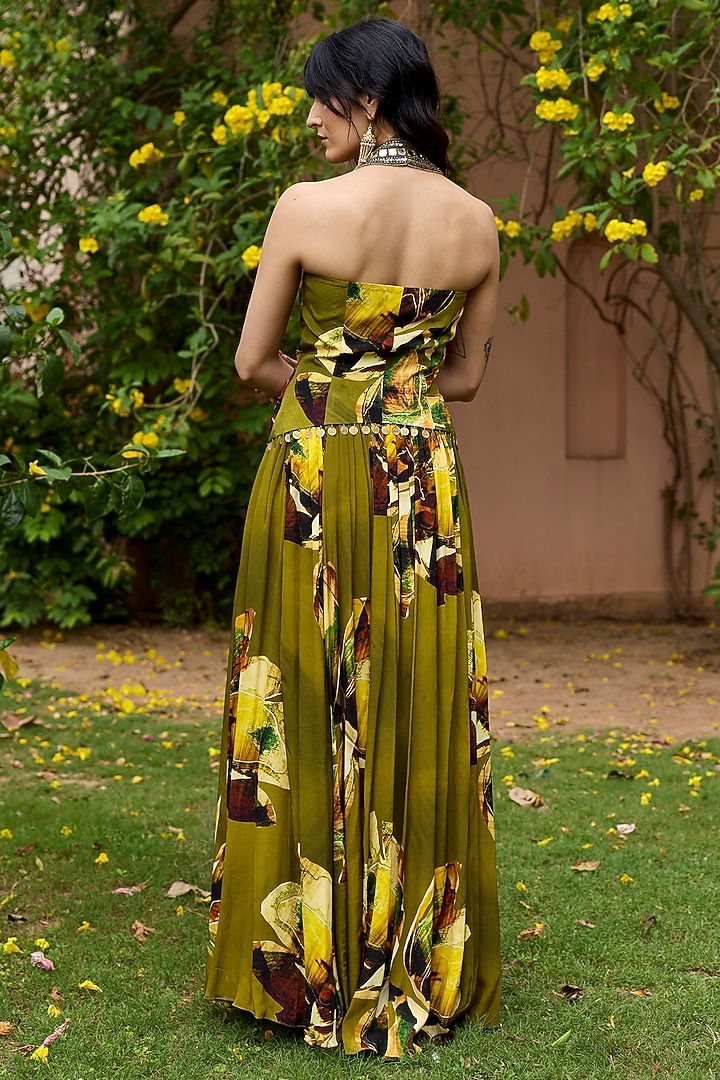 Matcha Green Crepe Floral Printed Wedding Lehenga Set by DiyaRajvvir at Pernia's Pop Up Shop