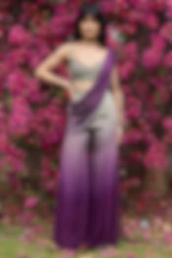 Purple & Grey Ombre Crepe Pant Wedding Saree Set by DiyaRajvvir at Pernia's Pop Up Shop