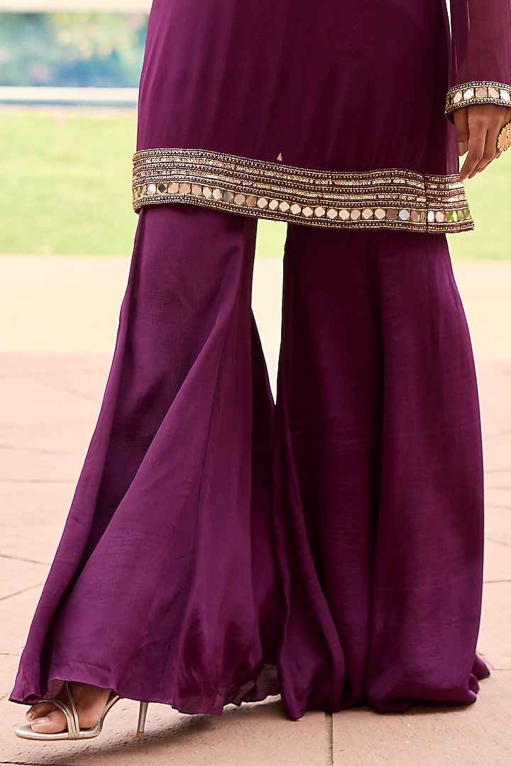 Plum Georgette Mirror Embroidered Kurta Set by DiyaRajvvir at Pernia's Pop Up Shop