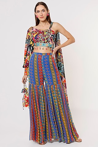 Multi-Colored Georgette Gharara Set by DiyaRajvvir