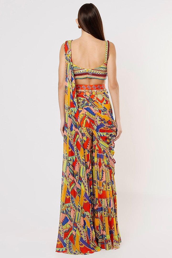 Multi-Colored Georgette Printed Gharara Wedding Saree Set by DiyaRajvvir at Pernia's Pop Up Shop