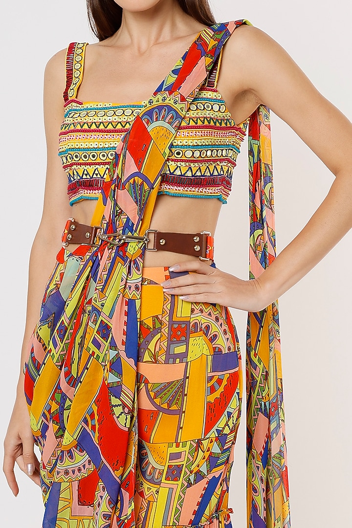 Multi-Colored Georgette Printed Gharara Wedding Saree Set by DiyaRajvvir at Pernia's Pop Up Shop