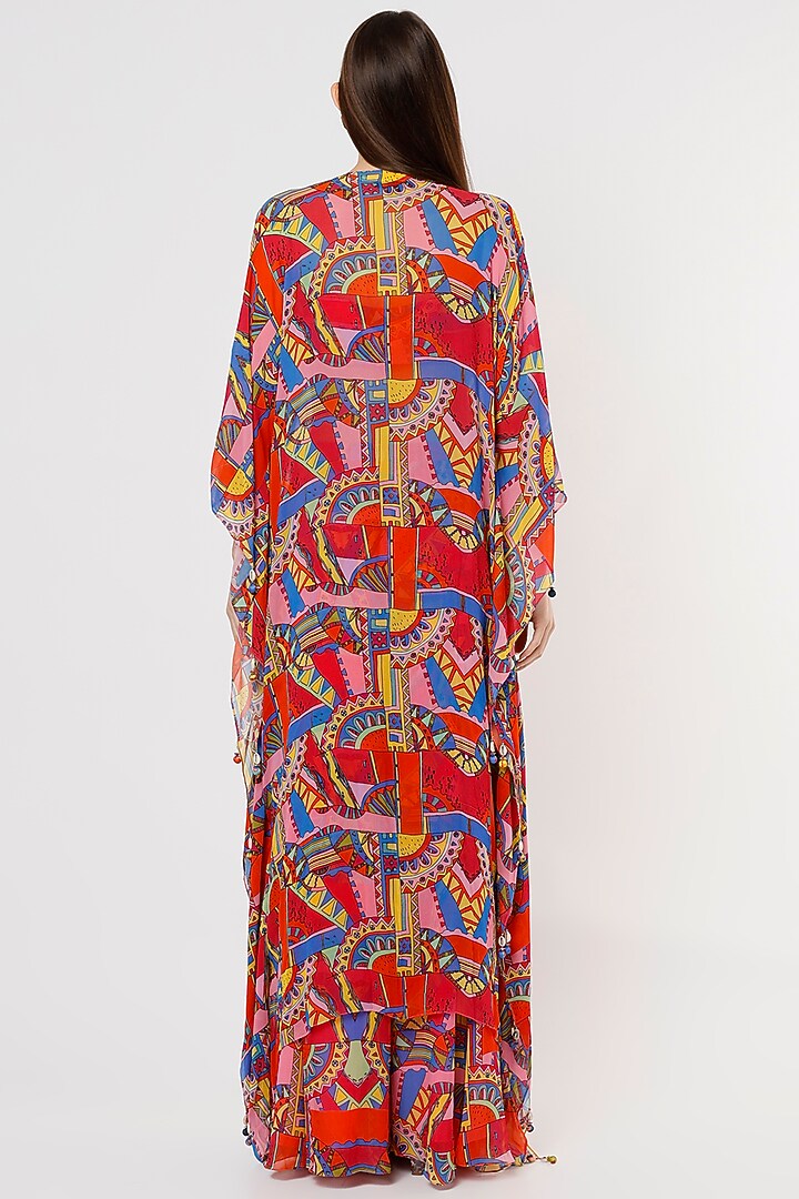 Red Printed Kaftan Set With Potli Bag by DiyaRajvvir at Pernia's Pop Up Shop