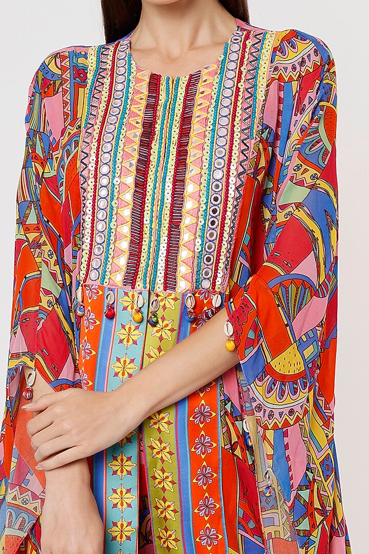 Red Printed Kaftan Set With Potli Bag by DiyaRajvvir at Pernia's Pop Up Shop