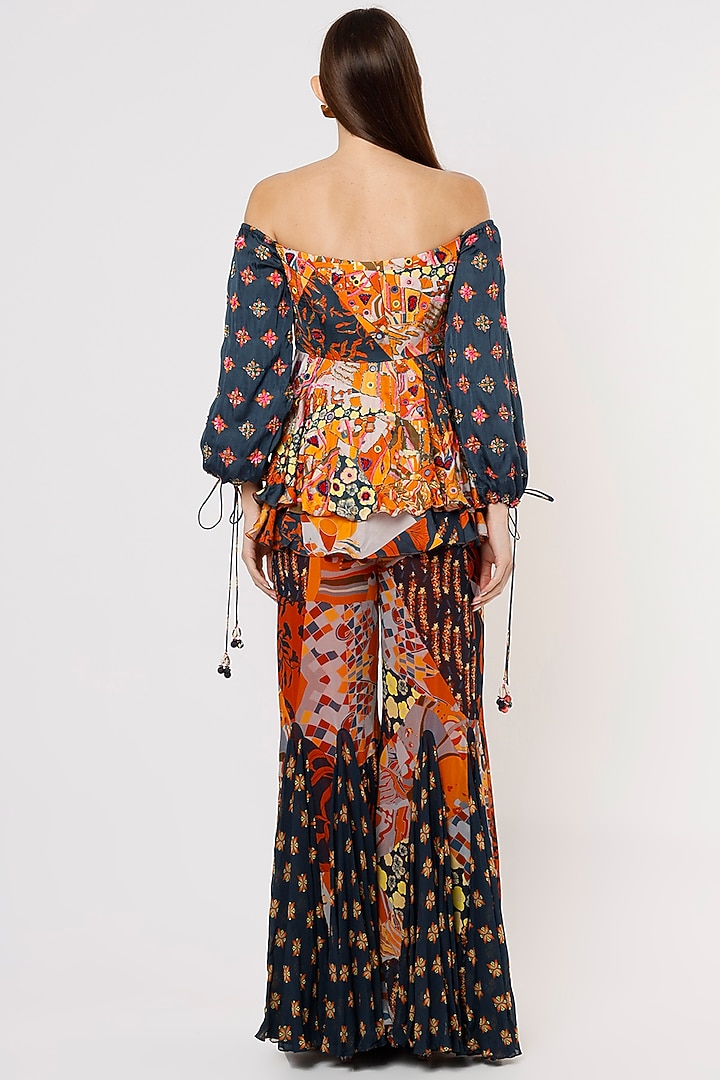 Brown & Rust Printed Pant Set With Potli Bag by DiyaRajvvir at Pernia's Pop Up Shop