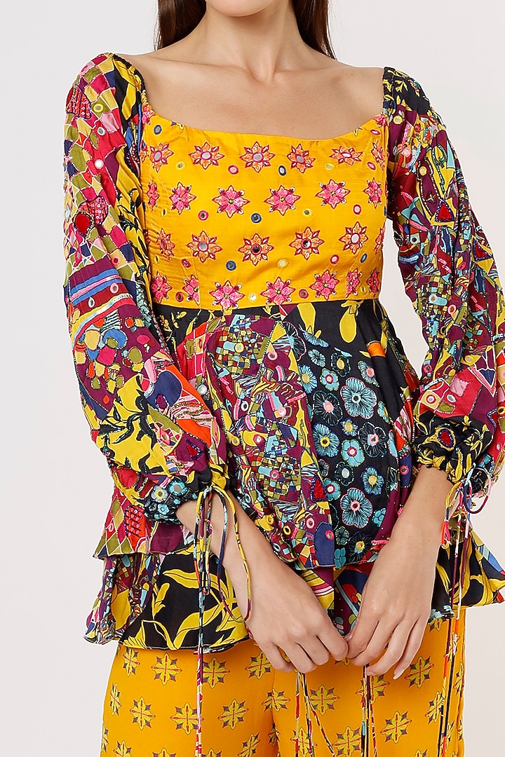 Yellow Printed Wedding Sharara Set With Potli Bag by DiyaRajvvir at Pernia's Pop Up Shop
