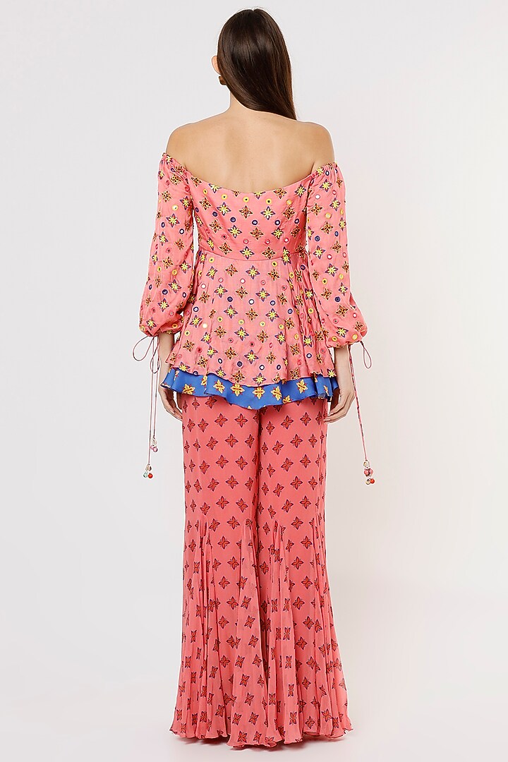 Pink Printed Pant Set With Potli Bag by DiyaRajvvir at Pernia's Pop Up Shop