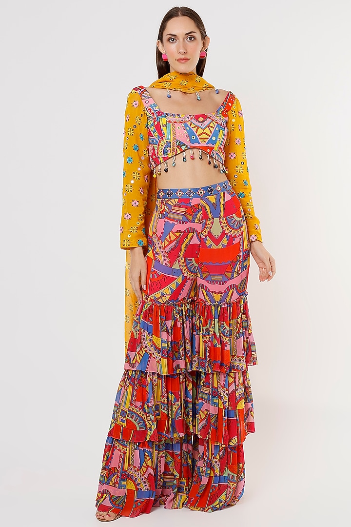 Multi-Colored Printed Pant Set With Potli Bag by DiyaRajvvir at Pernia's Pop Up Shop