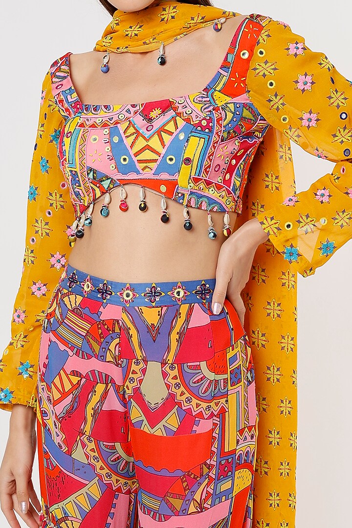 Multi-Colored Printed Pant Set With Potli Bag by DiyaRajvvir at Pernia's Pop Up Shop