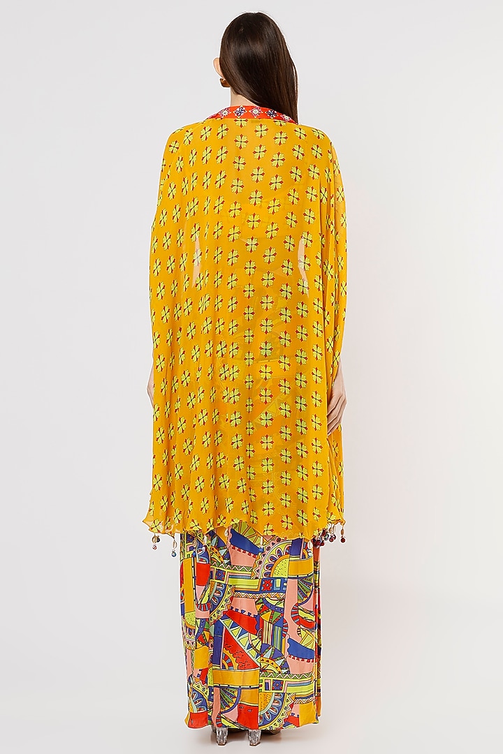 Yellow Modal Printed Cape Set With Potli Bag by DiyaRajvvir at Pernia's Pop Up Shop