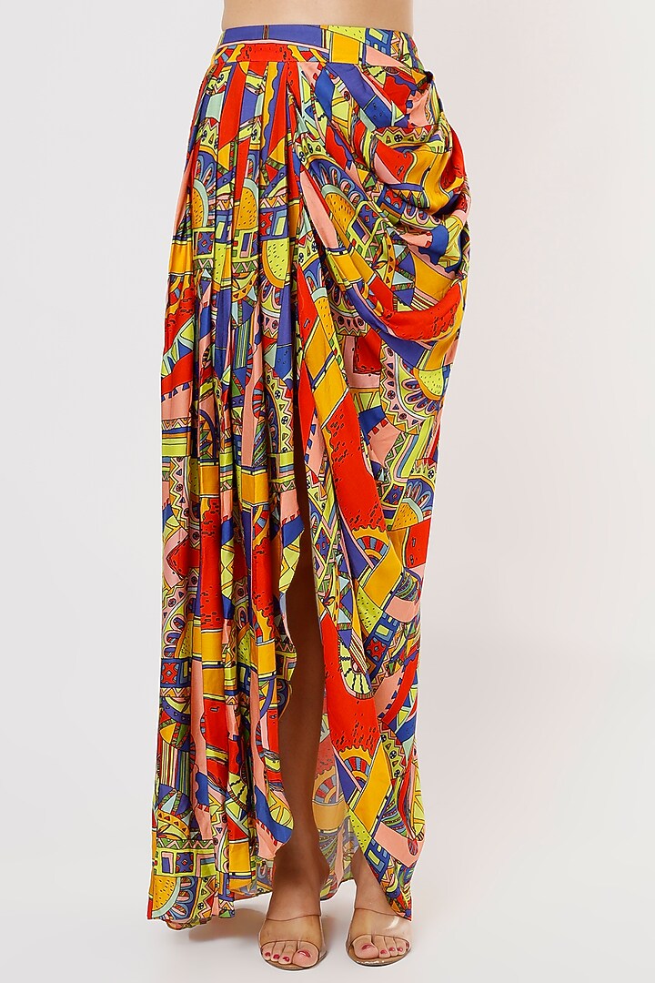 Yellow Modal Printed Cape Set With Potli Bag by DiyaRajvvir at Pernia's Pop Up Shop