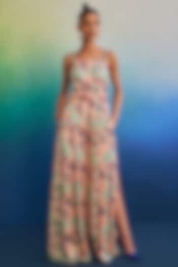 Salmon Pink Mushroom Printed Jumpsuit by DiyaRajvvir at Pernia's Pop Up Shop