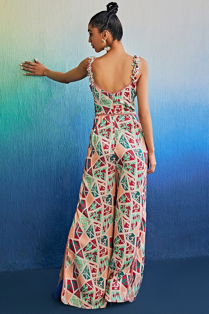 Salmon Pink Mushroom Printed Jumpsuit by DiyaRajvvir at Pernia's Pop Up Shop