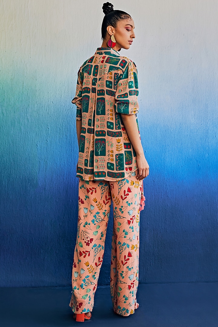 Salmon Pink Crepe Printed Co-Ord Set by DiyaRajvvir at Pernia's Pop Up Shop