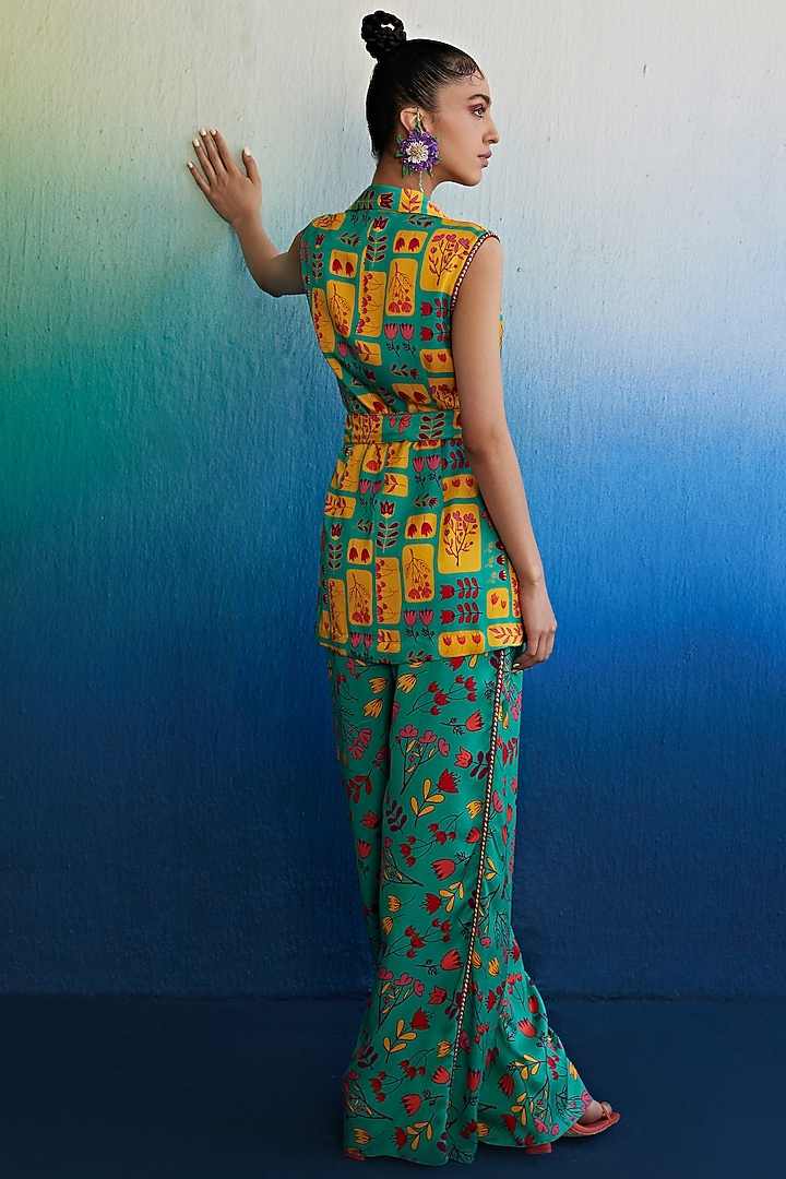 Teal Mushroom Printed Pant Suit Set by DiyaRajvvir at Pernia's Pop Up Shop