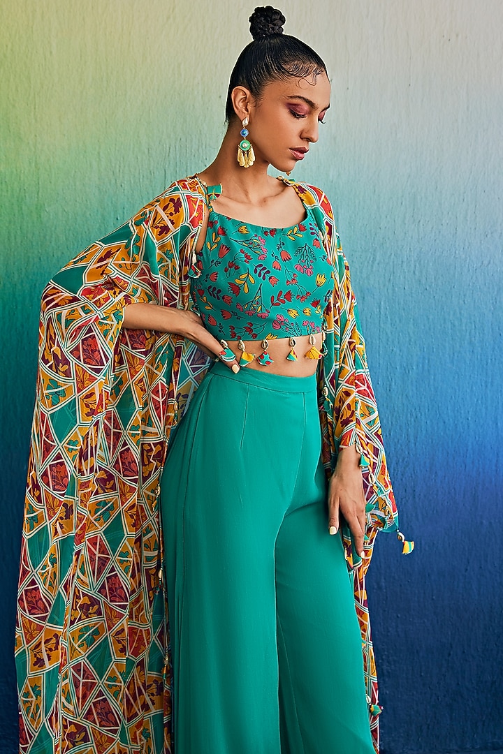 Multi-Colored Crepe & Georgette Printed Cape Set by DiyaRajvvir at Pernia's Pop Up Shop