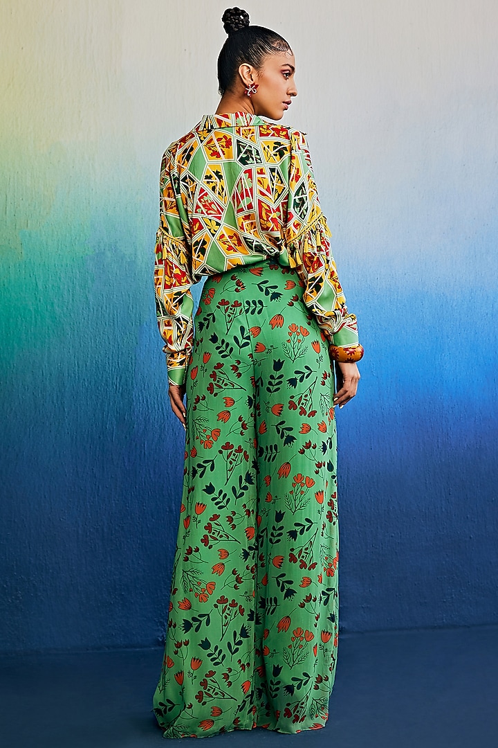 Sage Green Mushroom & Georgette Printed Co-Ord Set by DiyaRajvvir at Pernia's Pop Up Shop