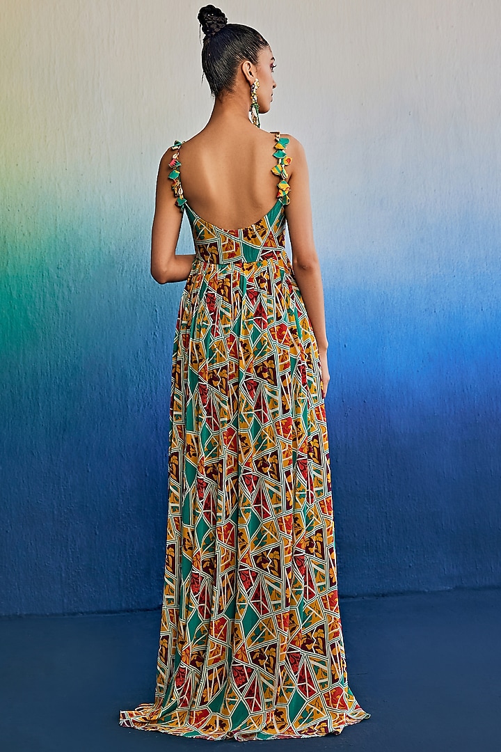 Teal Georgette & Crepe Printed Tunic Set by DiyaRajvvir at Pernia's Pop Up Shop