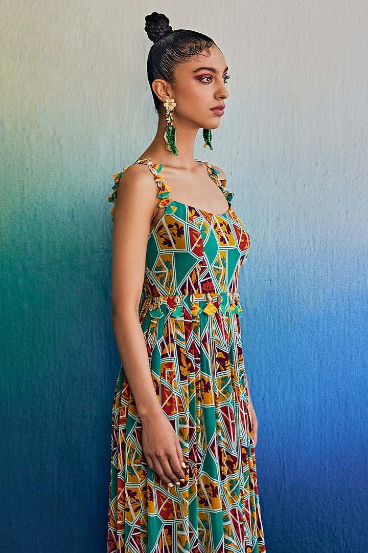 Teal Georgette & Crepe Printed Tunic Set by DiyaRajvvir at Pernia's Pop Up Shop