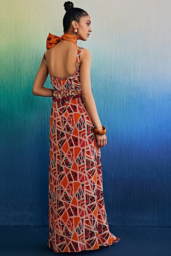 Tangerine Crepe Printed Maxi Vacation Dress by DiyaRajvvir at Pernia's Pop Up Shop