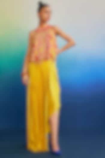 Yellow Georgette & Modal Cowl Skirt Set by DiyaRajvvir