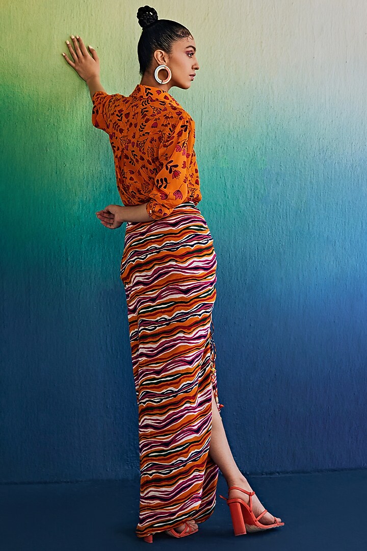 Multi-Colored Chiffon & Crepe Printed Skirt Set by DiyaRajvvir at Pernia's Pop Up Shop