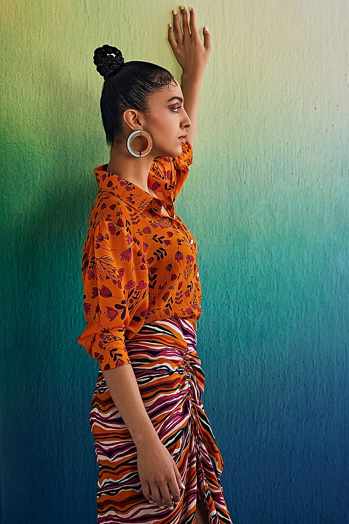 Multi-Colored Chiffon & Crepe Printed Skirt Set by DiyaRajvvir at Pernia's Pop Up Shop