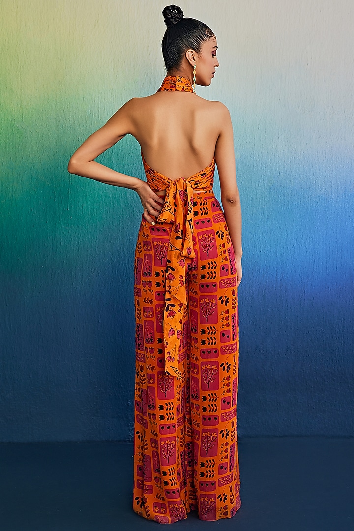 Tangerine Crepe Printed Pant Set by DiyaRajvvir at Pernia's Pop Up Shop