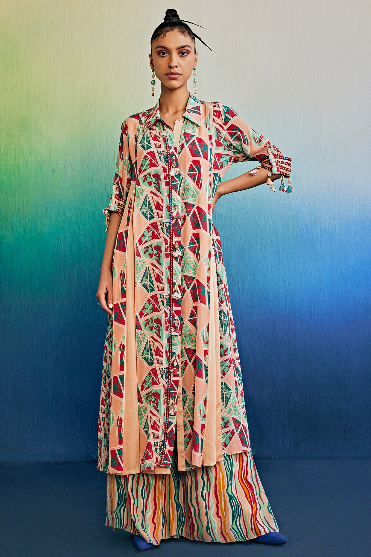 Salmon Pink Mushroom & Modal Printed Tunic Set by DiyaRajvvir at Pernia's Pop Up Shop