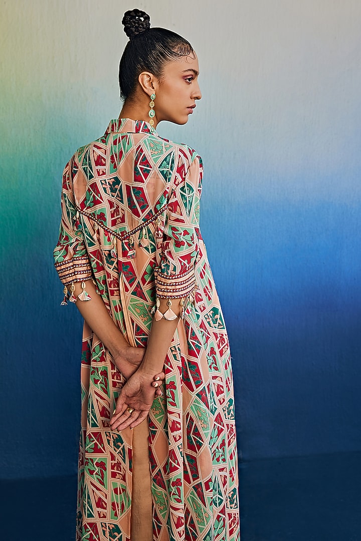 Salmon Pink Mushroom & Modal Printed Tunic Set by DiyaRajvvir at Pernia's Pop Up Shop