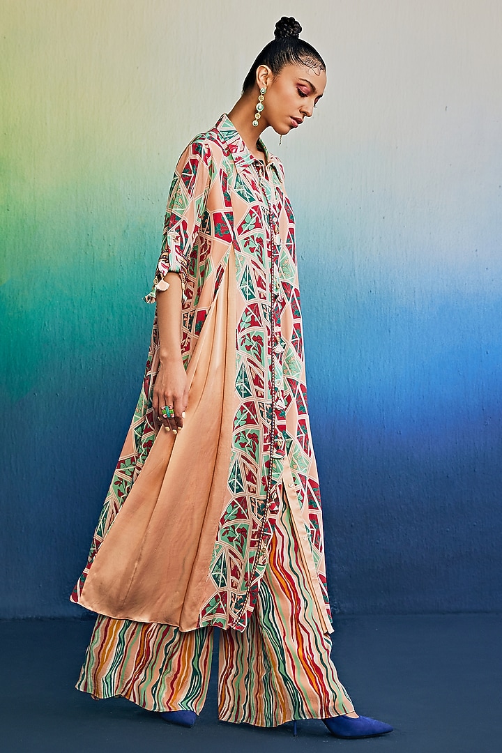 Salmon Pink Mushroom & Modal Printed Tunic Set by DiyaRajvvir at Pernia's Pop Up Shop