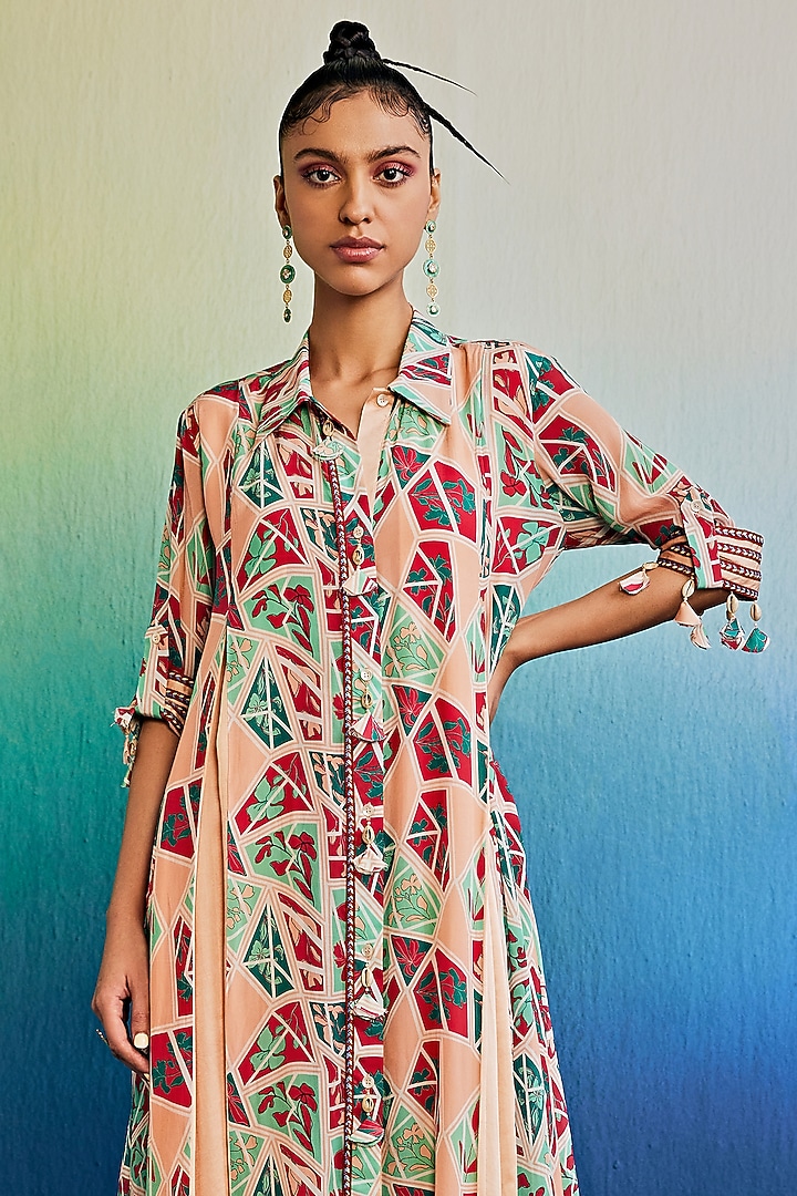 Salmon Pink Mushroom & Modal Printed Tunic Set by DiyaRajvvir at Pernia's Pop Up Shop