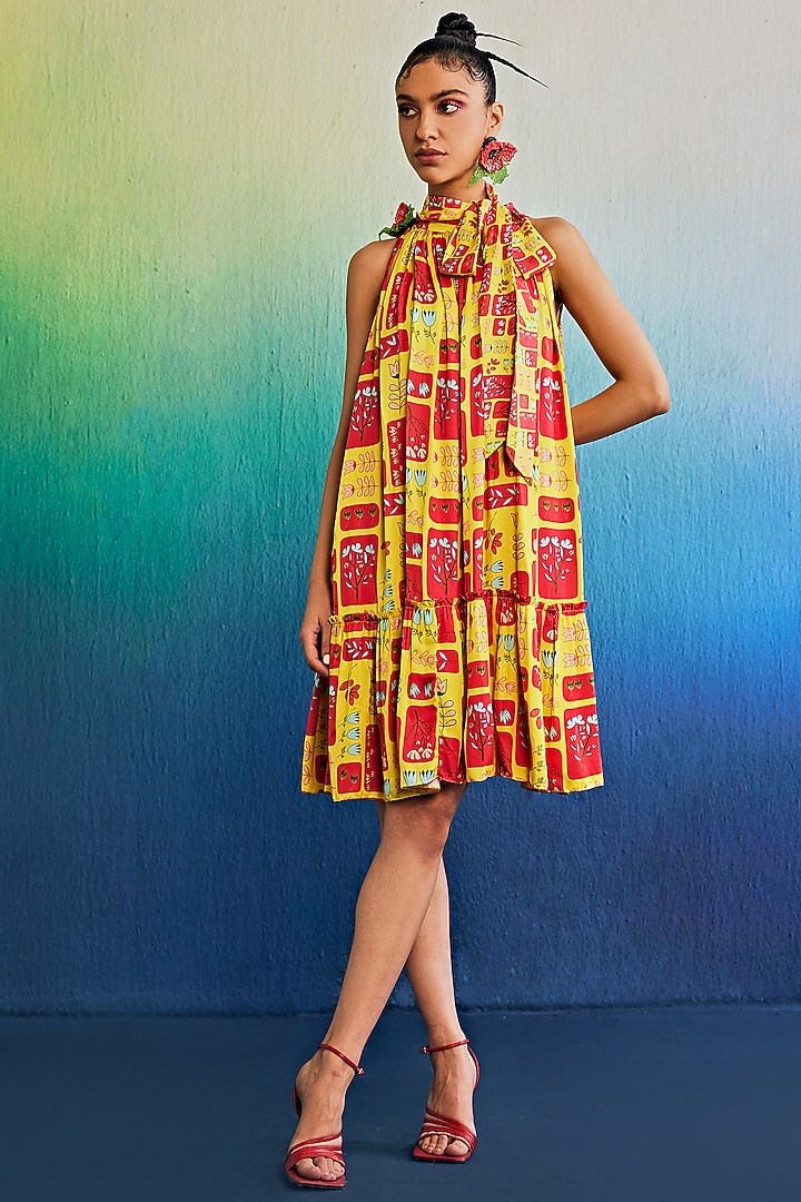 Yellow Mushroom Printed Vacation Dress by DiyaRajvvir at Pernia's Pop Up Shop