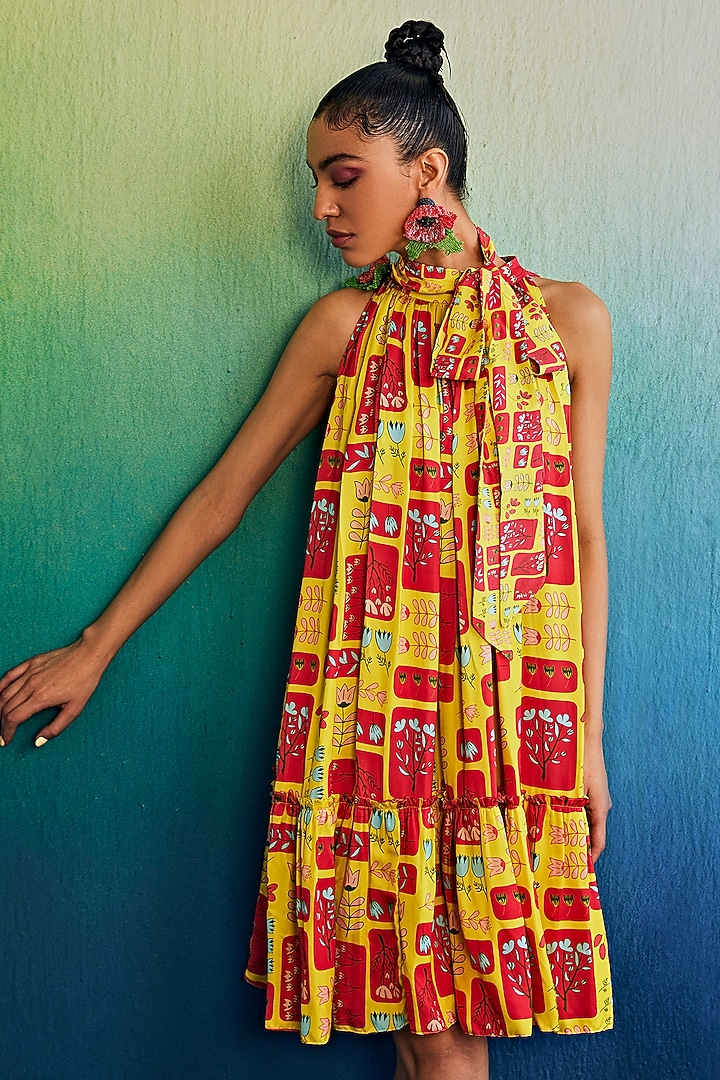 Yellow Mushroom Printed Vacation Dress by DiyaRajvvir at Pernia's Pop Up Shop