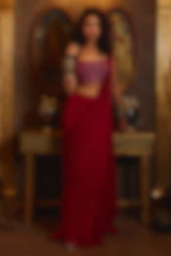 Fuchsia Pink Georgette & Tulle Skirt Wedding Saree Set by DiyaRajvvir at Pernia's Pop Up Shop