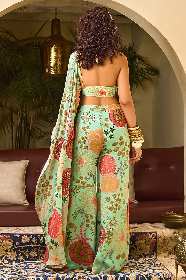 Mint Green Crepe & Georgette Printed Pant Set by DiyaRajvvir at Pernia's Pop Up Shop
